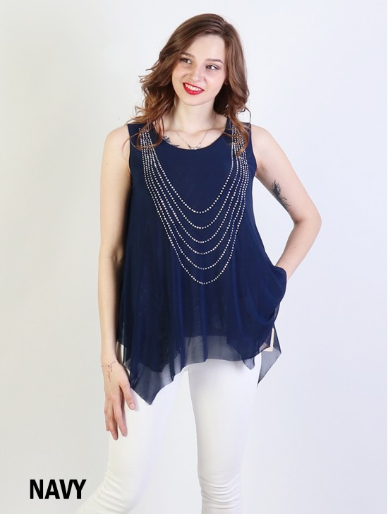 Arched Rhinestone Chiffon Top